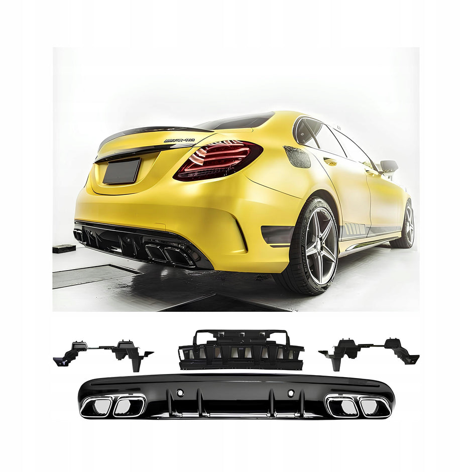 C63 AMG Style Bakdiffusor & Endrör (Svart) – Mercedes-Benz C-Klass (W205 Sedan / S205 Kombi 2014–2021) (Kopia)