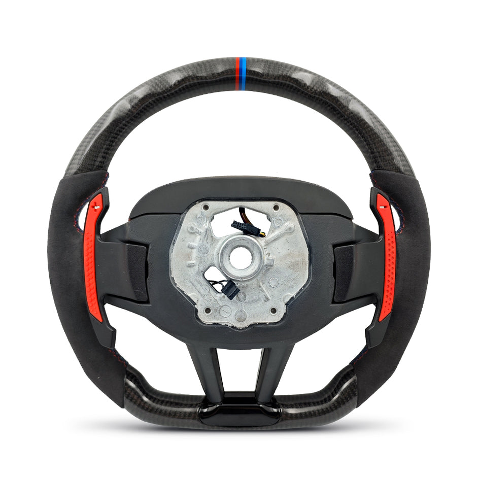 M-Sport Ratt i Läder & Kolfiber LCI med Röda M1/M2-Knappar – BMW G-Serie & F90/F97