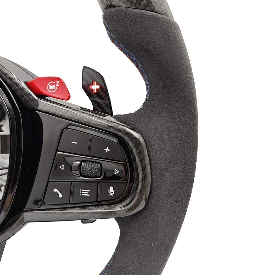 M-Sport Ratt i Läder & Kolfiber LCI med Röda M1/M2-Knappar – BMW G-Serie & F90/F97