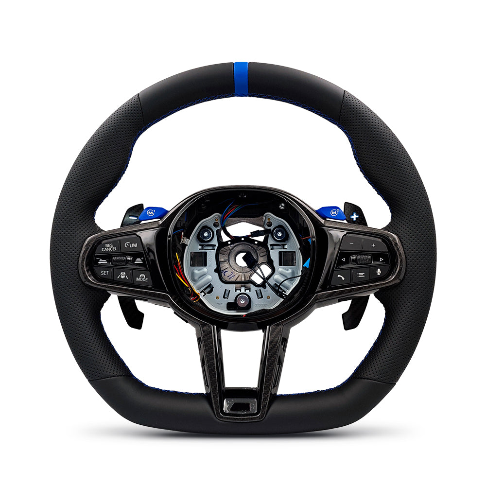M-Sport Läderratt LCI med Blå M1/M2-Knappar – BMW G-Serie & F90/F97
