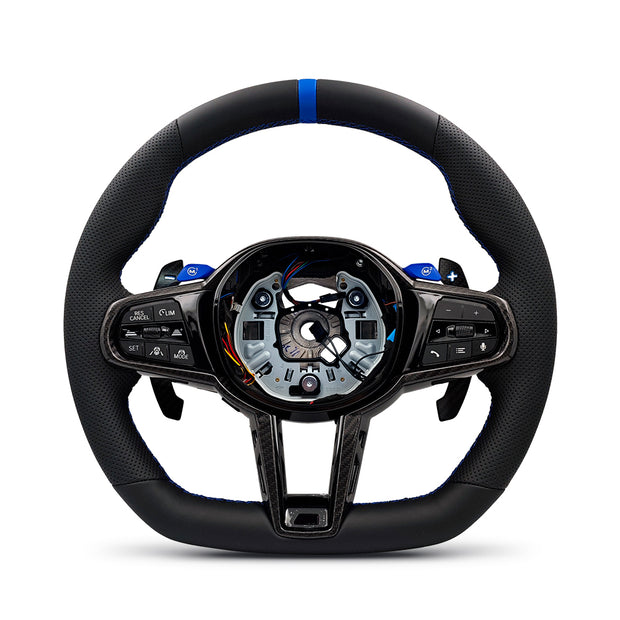 M-Sport Läderratt LCI med Blå M1/M2-Knappar – BMW G-Serie & F90/F97