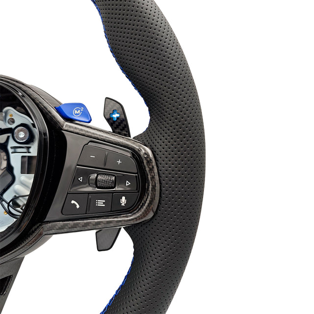 M-Sport Läderratt LCI med Blå M1/M2-Knappar – BMW G-Serie & F90/F97