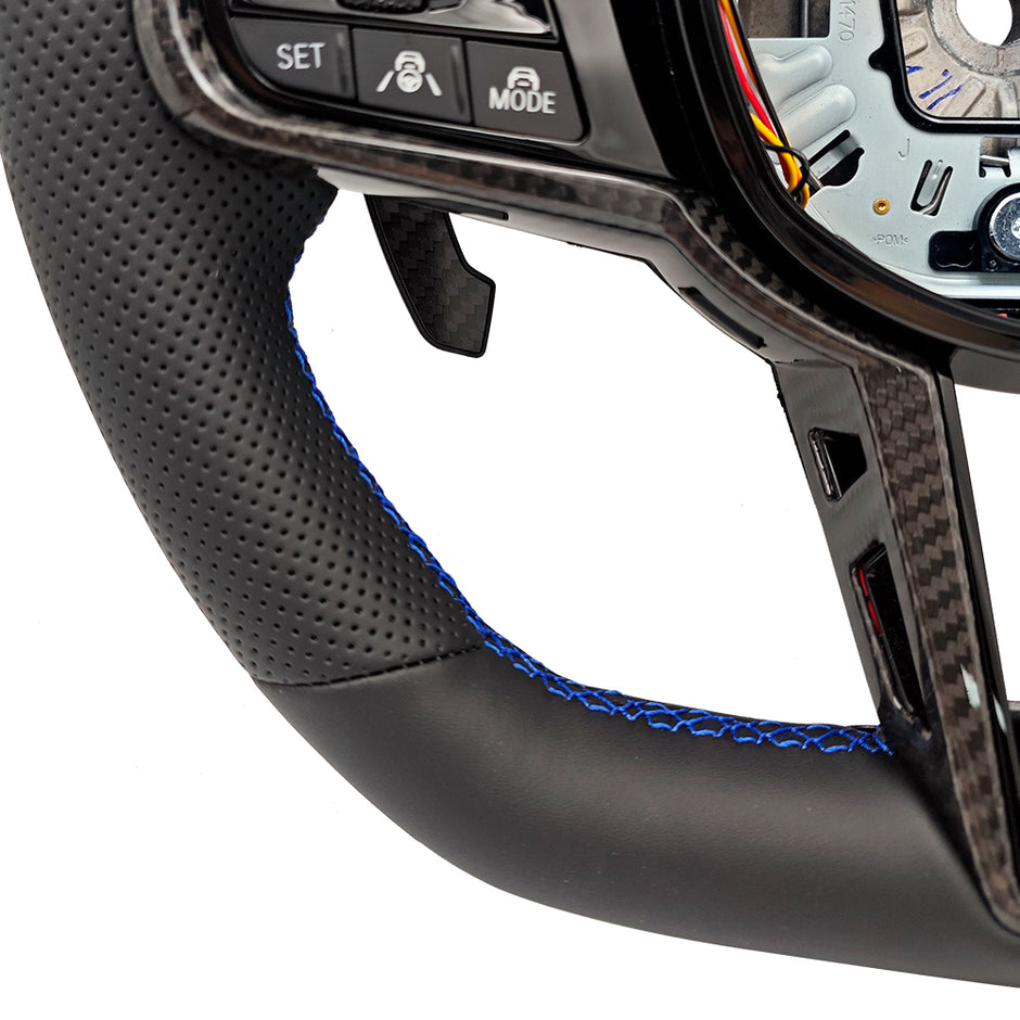 M-Sport Läderratt LCI med Blå M1/M2-Knappar – BMW G-Serie & F90/F97