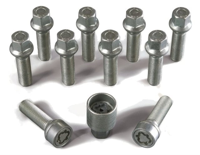 HR-1453103SET H&R Bultsats inkl låsbutar M14x1,5 Sfäriskt 13mm säte. VAG Silver, Längd 31mm