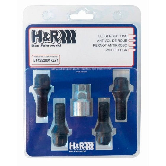 H&R Låsbultsats HR-B14252801KEY4 M14x1,25 Konisk Svart, Längd 28mm
