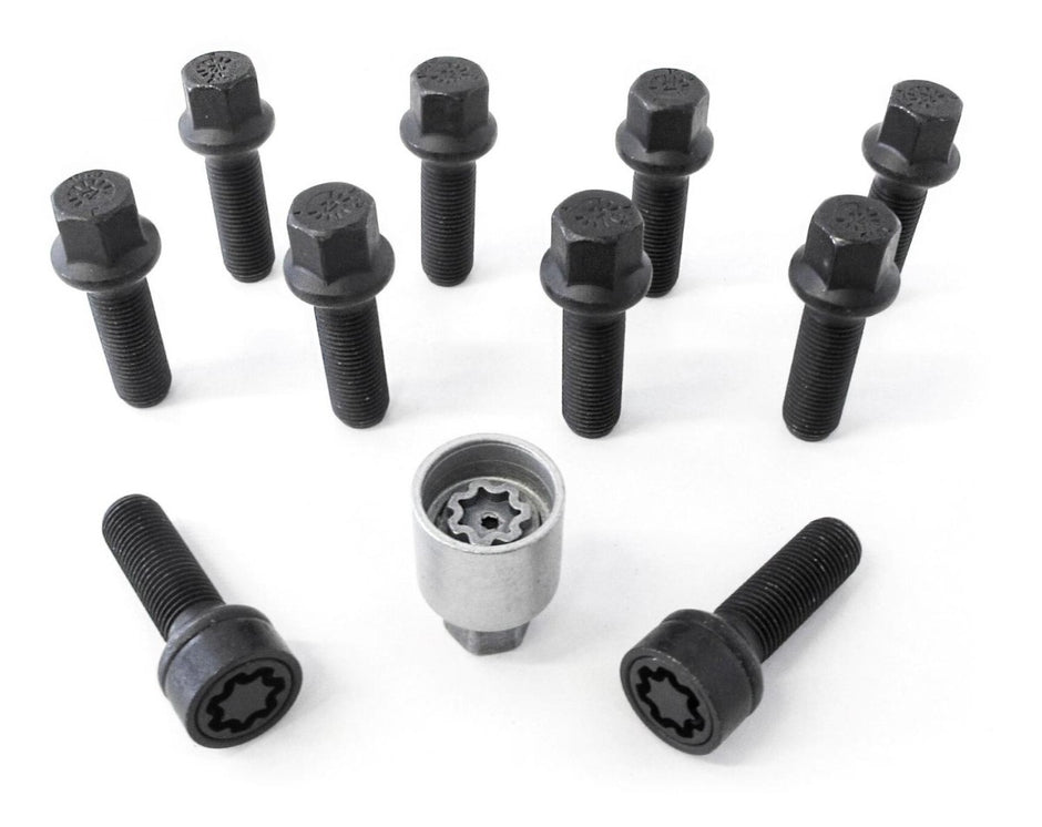 HR-B1454703SET H&R Bultsats inkl låsbutar M14x1,5 Sfäriskt 13mm säte. VAG Svart, Längd 47mm – bild 2