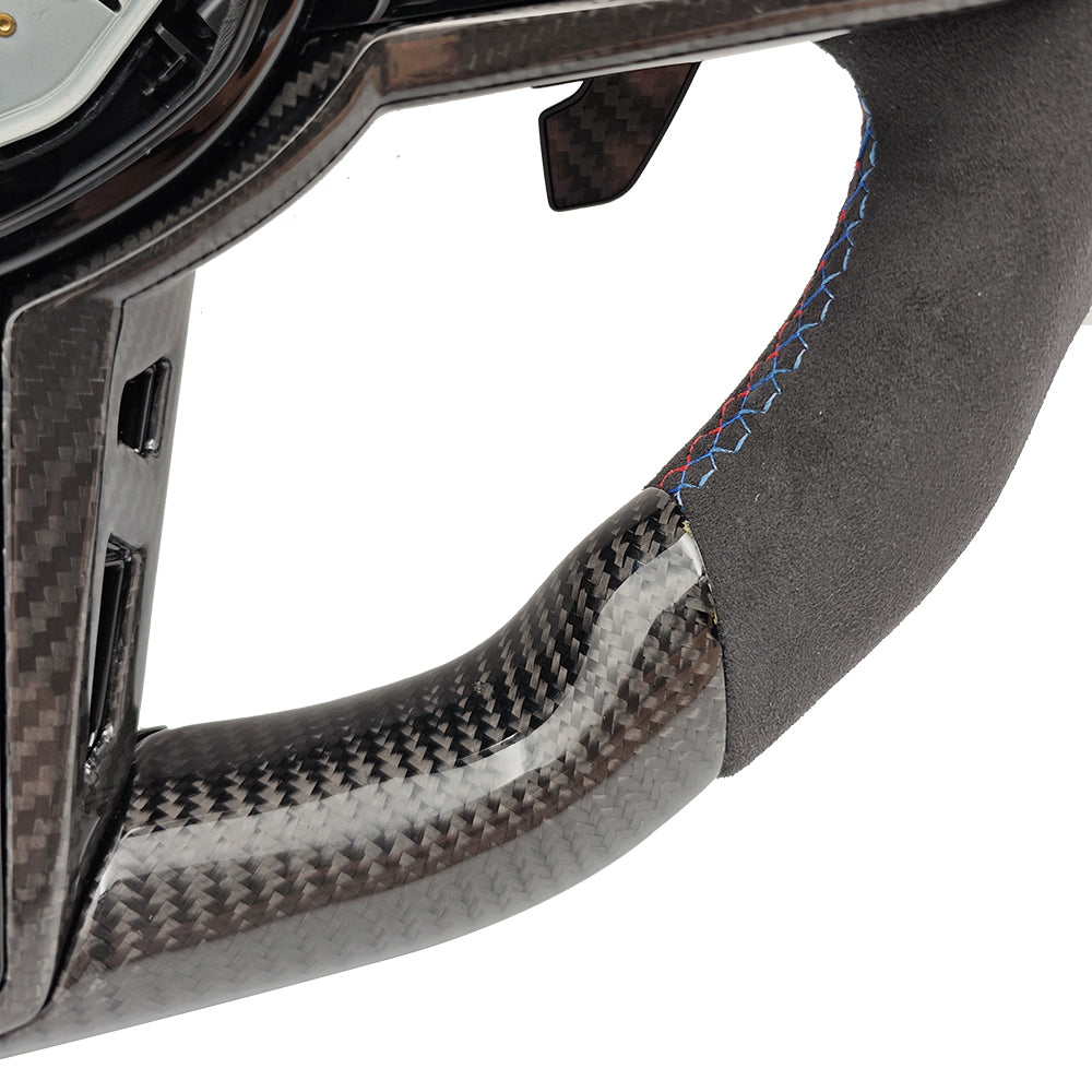 M-Sport Ratt i Läder & Kolfiber LCI med Röda M1/M2-Knappar – BMW G-Serie & F90/F97