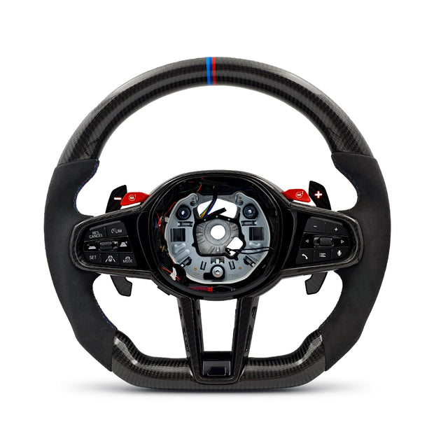 M-Sport Ratt i Läder & Kolfiber LCI med Röda M1/M2-Knappar – BMW G-Serie & F90/F97