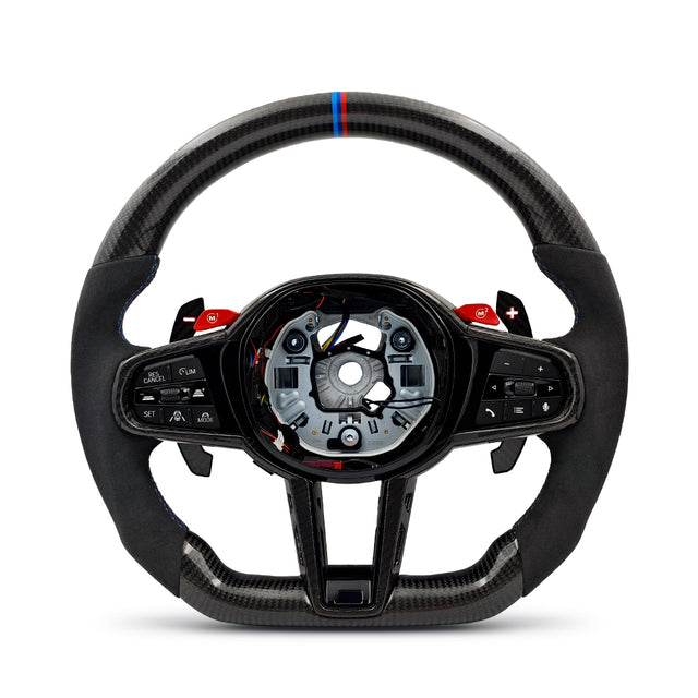 M-Sport Ratt i Läder & Kolfiber LCI med Röda M1/M2-Knappar – BMW G-Serie & F90/F97