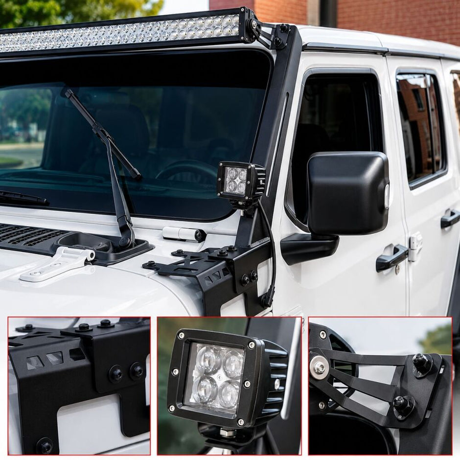 A-Pillar Mounting Brackets + Lights + LED Bar (WRANGLER JL 18-26) (5)