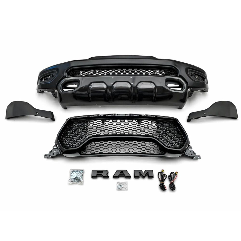 TRX Style Front Bumper + Grille + LED Fog Lights (RAM 1500 19-23 Tradesman, Big Horn, Laramie) (3)