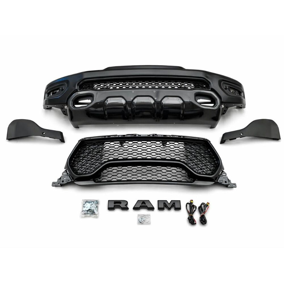 TRX Style Front Bumper + Grille + LED Fog Lights (RAM 1500 19-23 Tradesman, Big Horn, Laramie) (3)