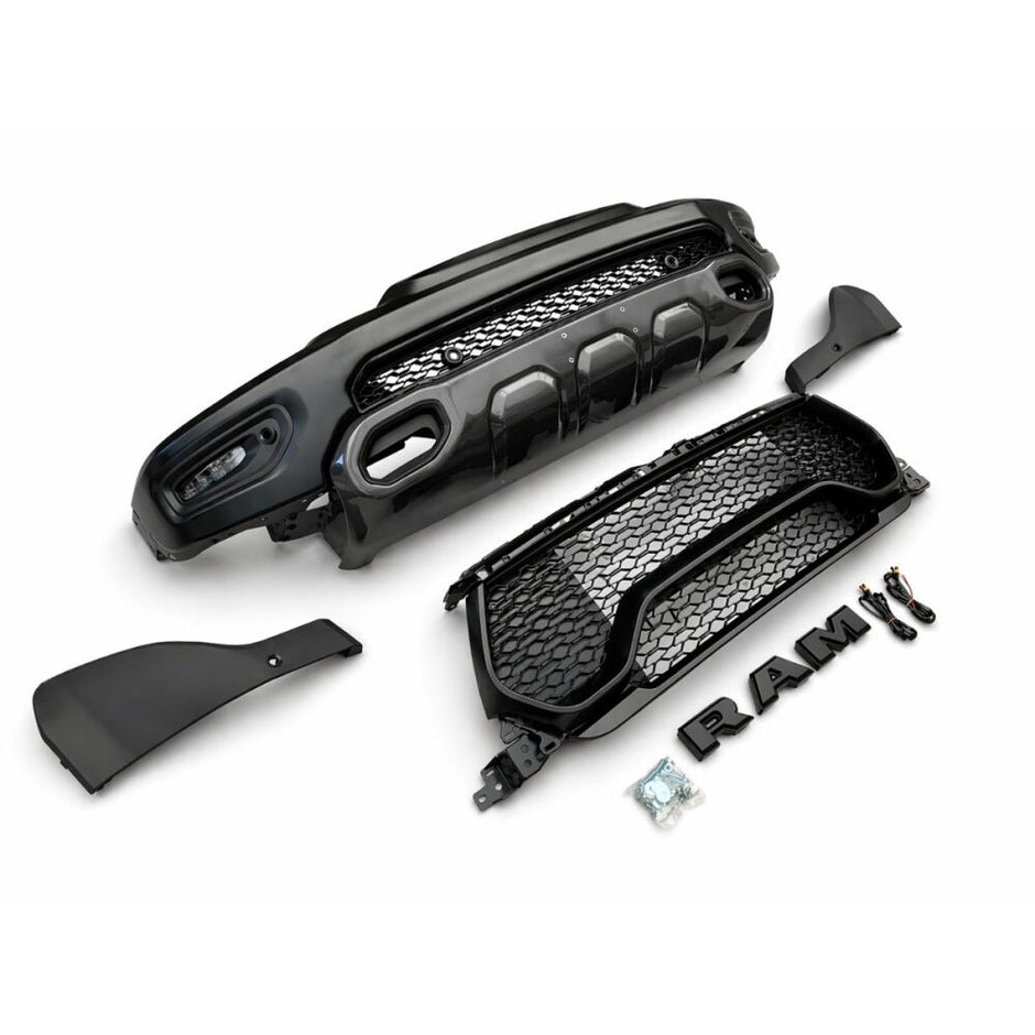 TRX Style Front Bumper + Grille + LED Fog Lights (RAM 1500 19-23 Tradesman, Big Horn, Laramie) (2)