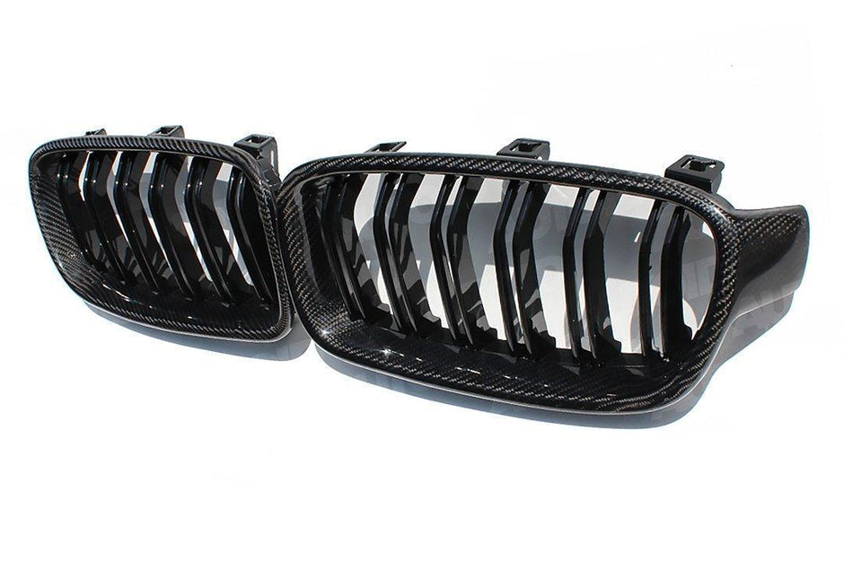 Äkta Kolfiber Njurgrill / Frontgrill (M-Style / Dubbellamell) – BMW 3-Serie F30/F31