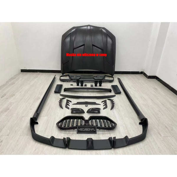Carbonpaket med frontläpp, grill, diffusor, sidokjolar & spoilrar för BMW X6 M F96