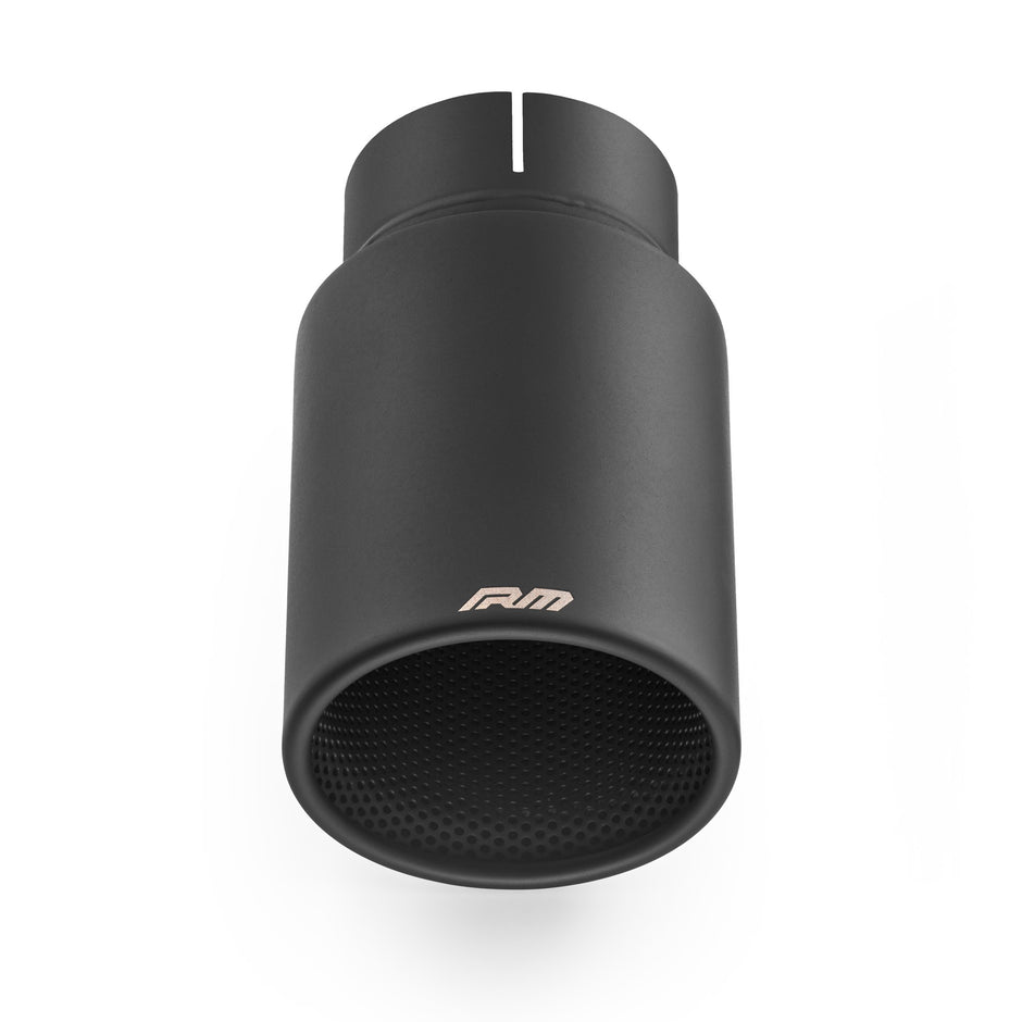 Straight-cut Rostfritt stål Ändrör with a perforated diffuser and black coating