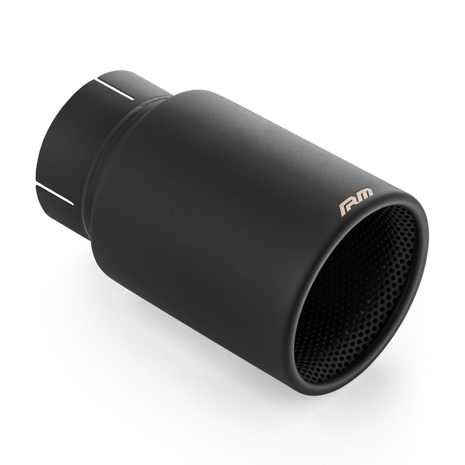 Straight-cut Rostfritt stål Ändrör with perforated diffuser and a black coating