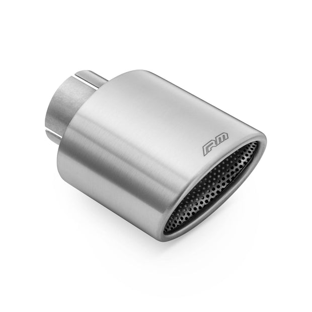 RM Motors slanted oval tip in satin Rostfritt stål with perforated diffuser