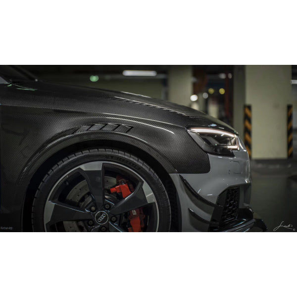 Karbel främre skärmar GT4 med luftintag i Dry Carbon för Audi A3 / S3 / RS3 8V
