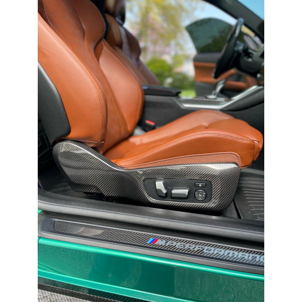 Sidokåpor till Comfort-säten i pre-preg carbon för BMW M2 G87, M3/M4 G80–G83 & M8 F91–F93