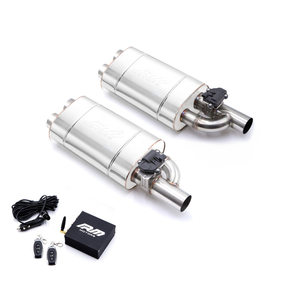 Set of straight-through silencers with electric valve EV03