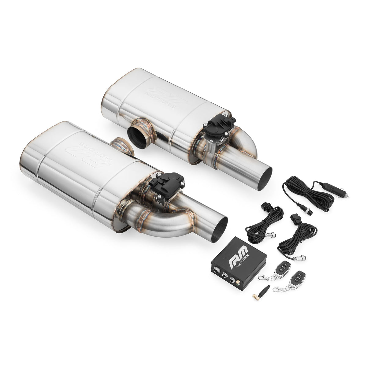 Set of transverse through silencers with electric valve EV04