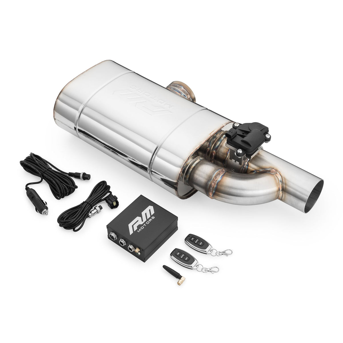 Set of transverse through silencers with electric valve EV04
