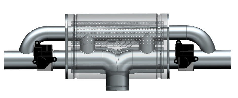 Transverse straight-through Ljuddämpare with electric valve E600