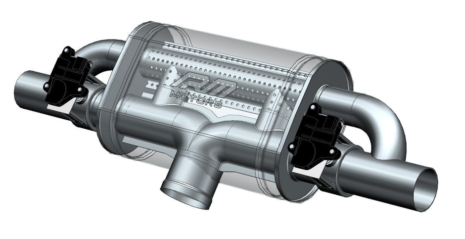 Transverse straight-through Ljuddämpare with electric valve E600