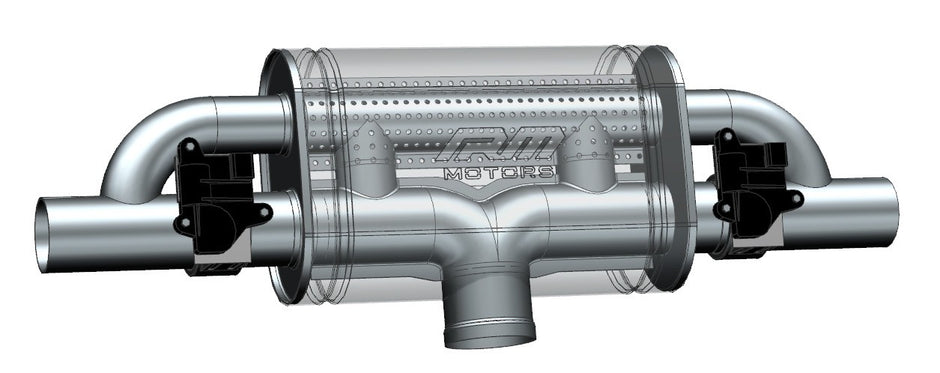 Transverse straight-through Ljuddämpare with electric valve E600