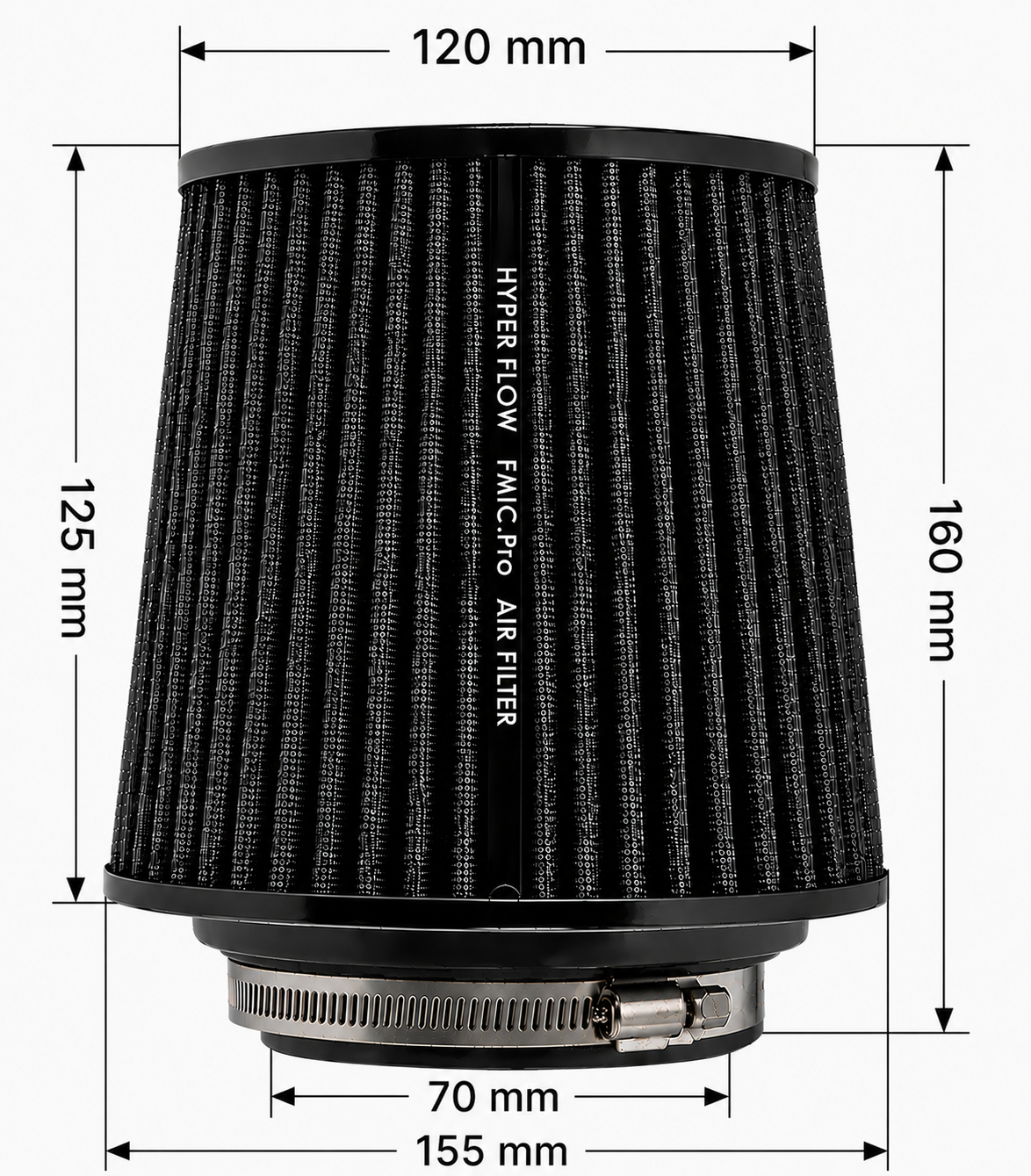 FMIC.Pro koniskt luftfilter 70 mm anslutning, längd 125 mm – blå