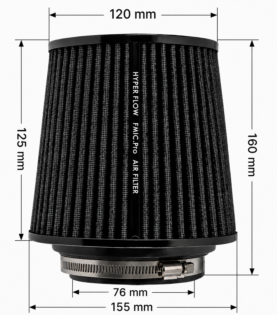 FMIC.Pro koniskt luftfilter 76 mm anslutning, längd 125 mm – blå