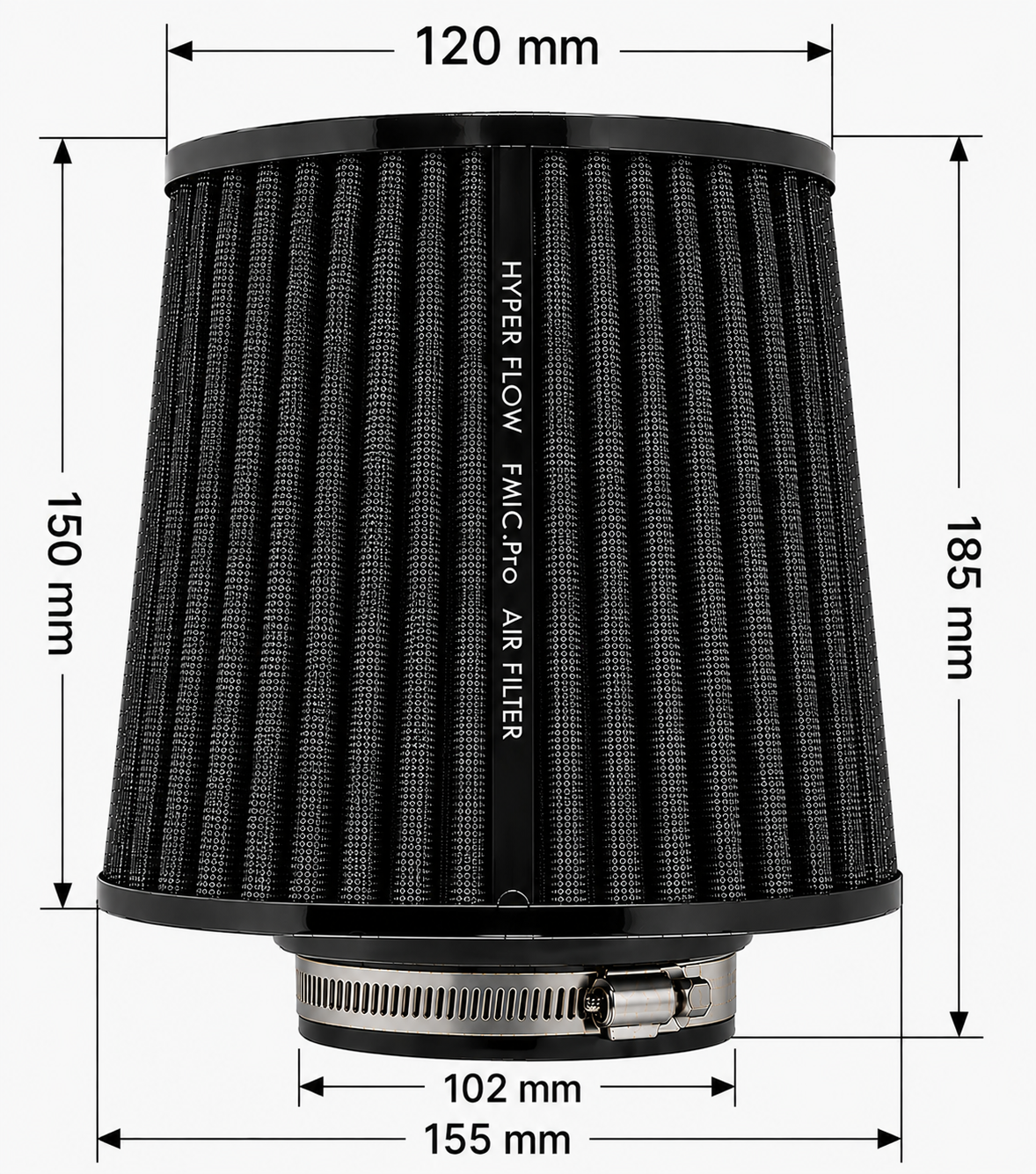 FMIC.Pro koniskt luftfilter 102 mm anslutning, längd 150 mm – röd