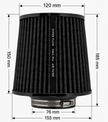 FMIC.Pro koniskt luftfilter 76 mm anslutning, längd 150 mm svart
