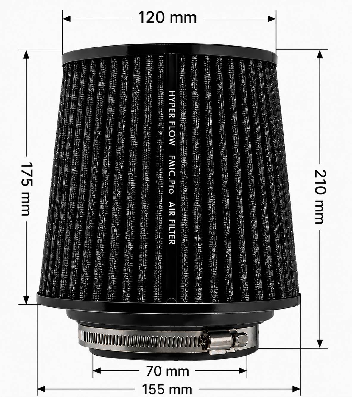 FMIC.Pro koniskt luftfilter 70 mm anslutning, längd 175 mm – blå