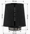 FMIC.Pro koniskt luftfilter 76 mm anslutning, längd 175 mm svart – bild 7