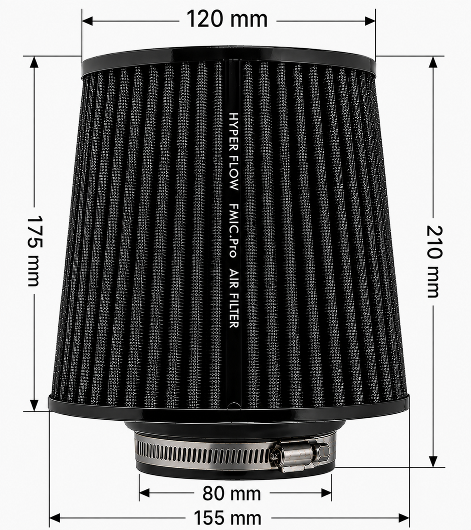 FMIC.Pro koniskt luftfilter 80 mm anslutning, längd 175 mm svart – bild 7