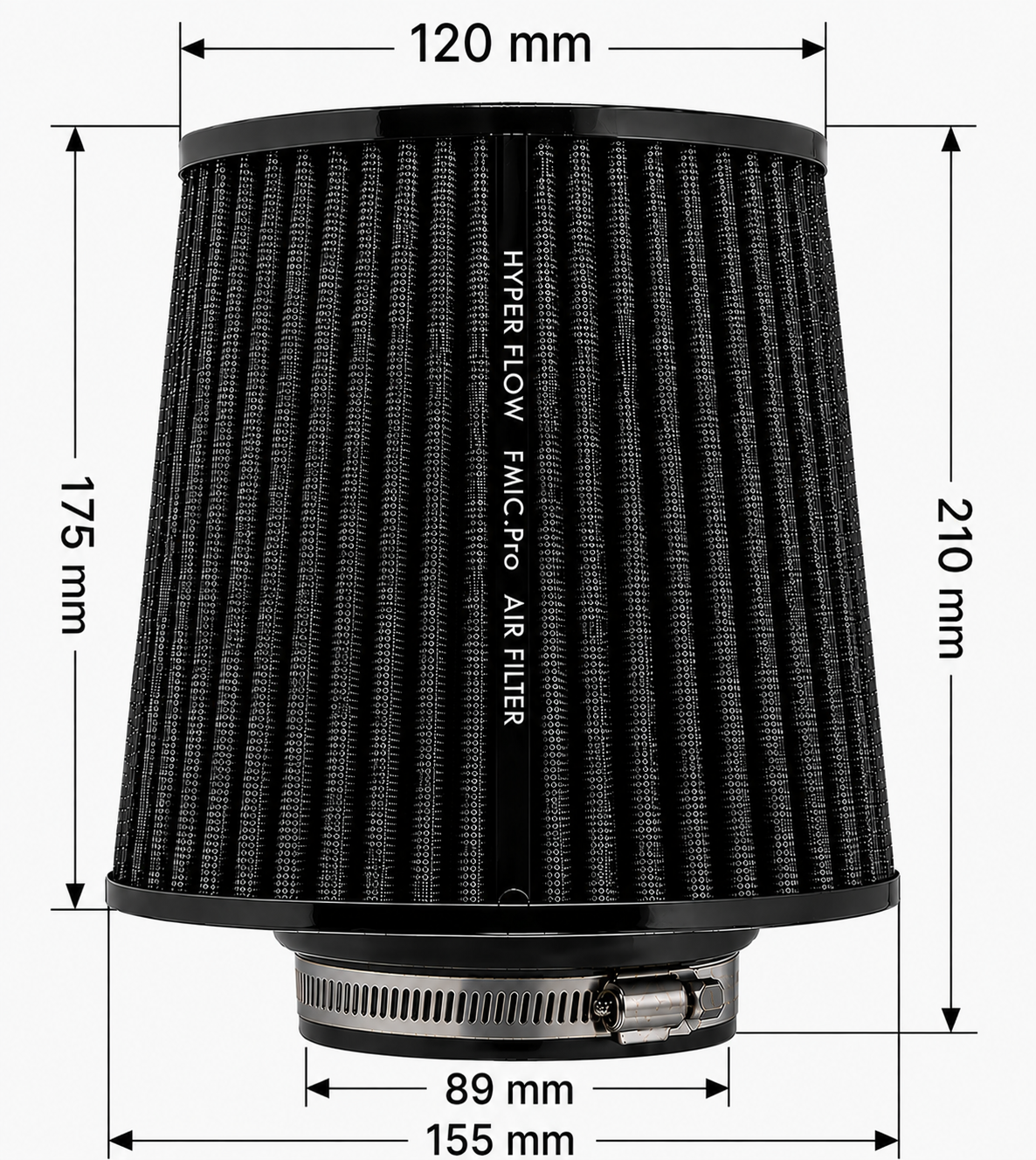 FMIC.Pro koniskt luftfilter 89 mm anslutning, längd 175 mm – svart